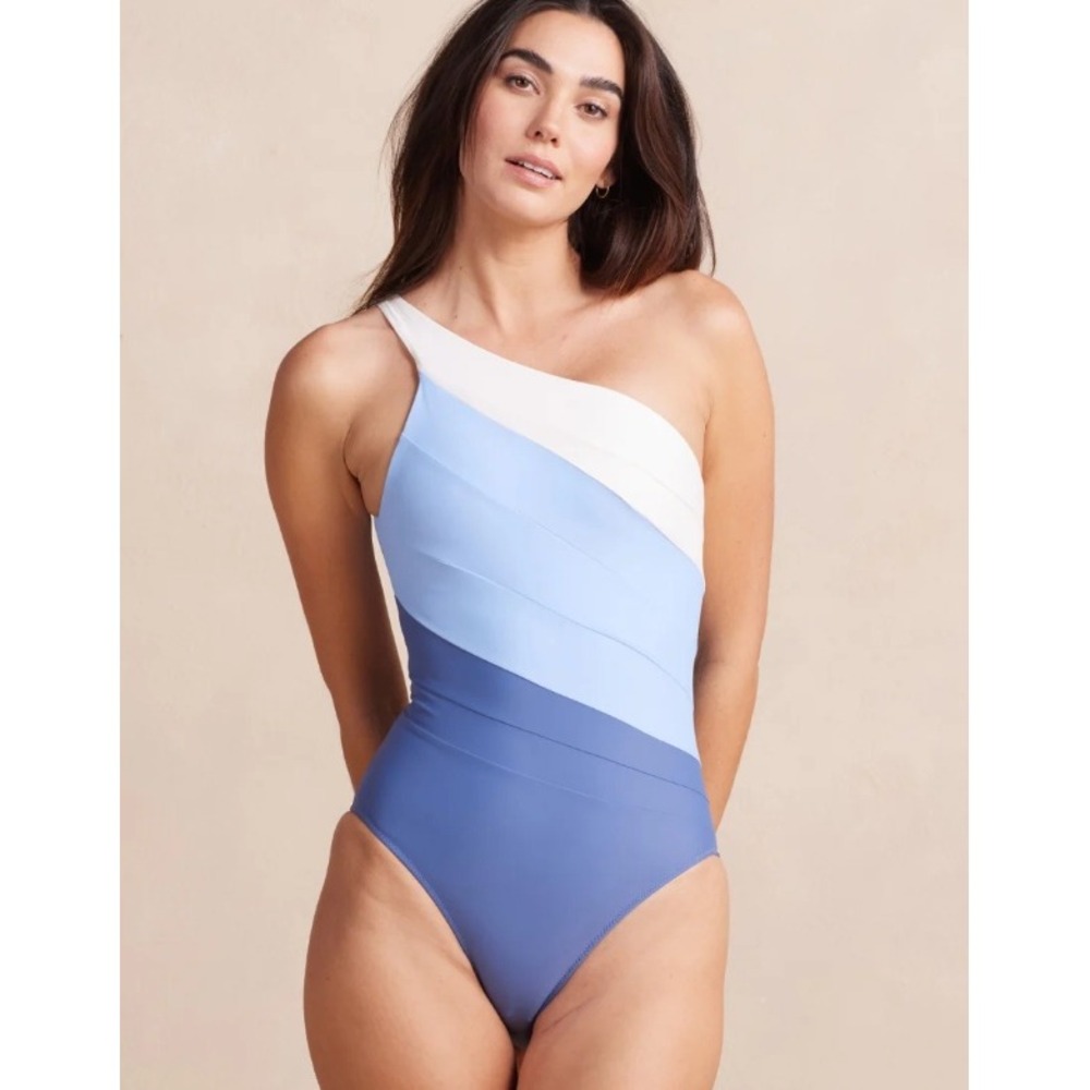 NWT Summersalt The Sidestroke Swimsuit Blue One Piece Shoulder Long Torso 18LT